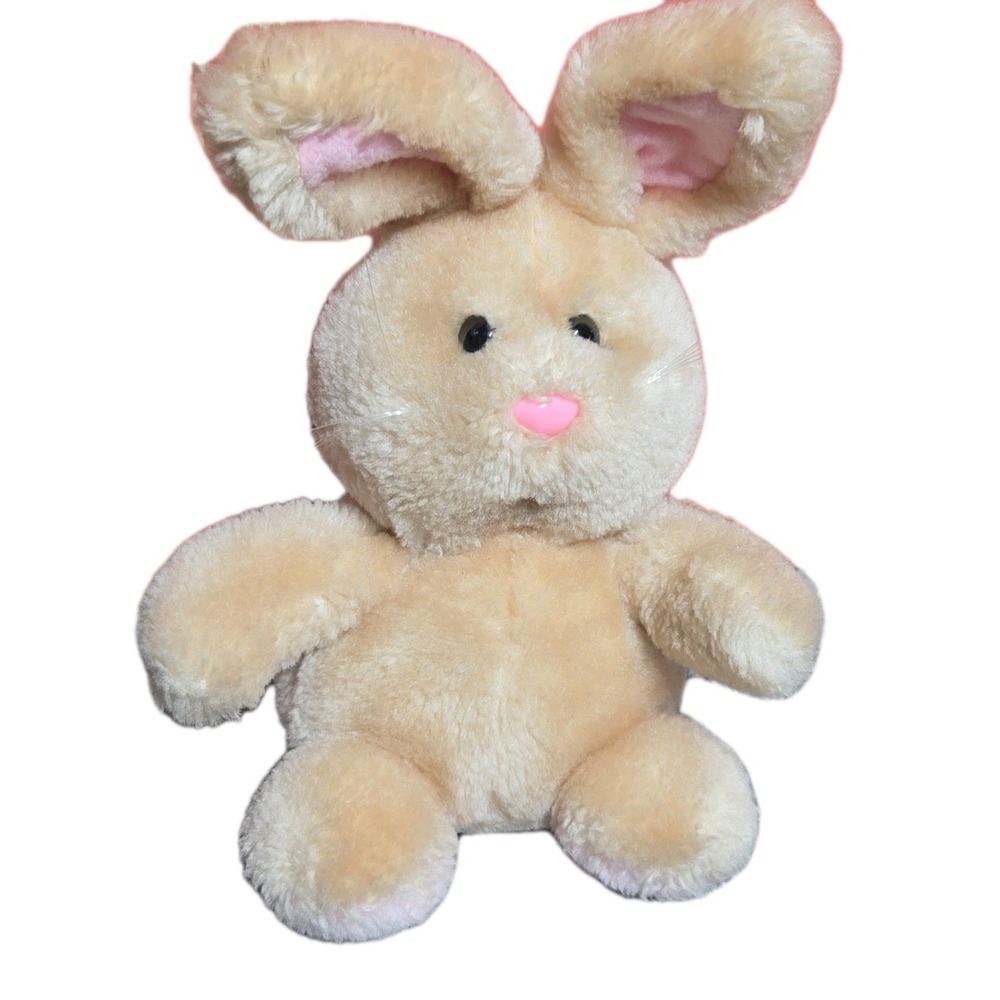 VTG RUSS Berrie 8″ Plush Bunny Music Box Plays It's a Small World World EASTER
